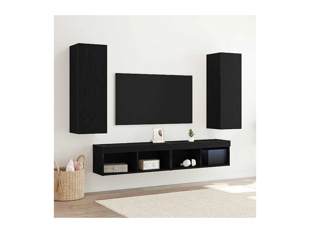 Mueble TV de pared de 2 piezas Roble negro 30,5 x 30 x 90 cm