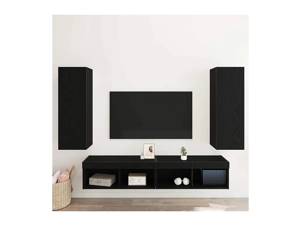 Mueble TV de pared de 2 piezas Roble negro 30,5 x 30 x 90 cm