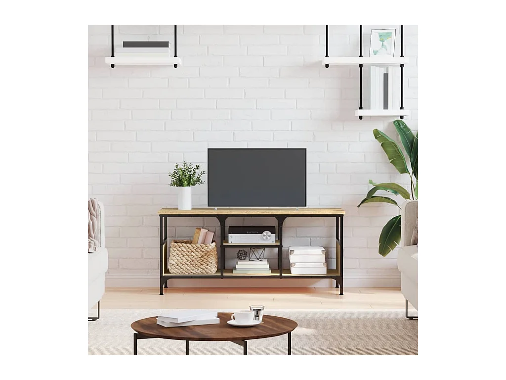 Meuble TV chêne sonoma 100x35x45 cm bois d'ingénierie et fer