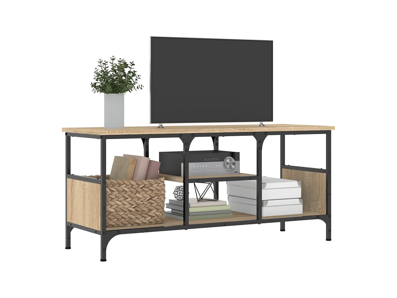 Meuble TV chêne sonoma 100x35x45 cm bois d'ingénierie et fer