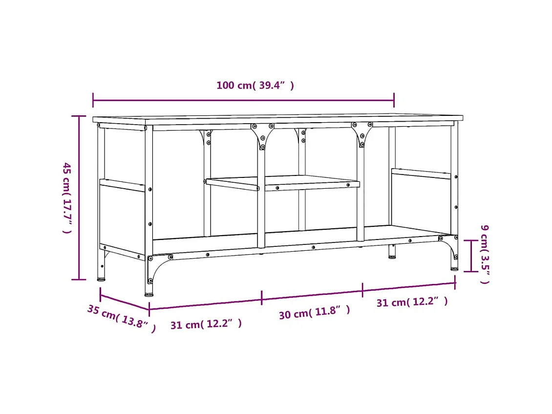 Meuble TV chêne sonoma 100x35x45 cm bois d'ingénierie et fer