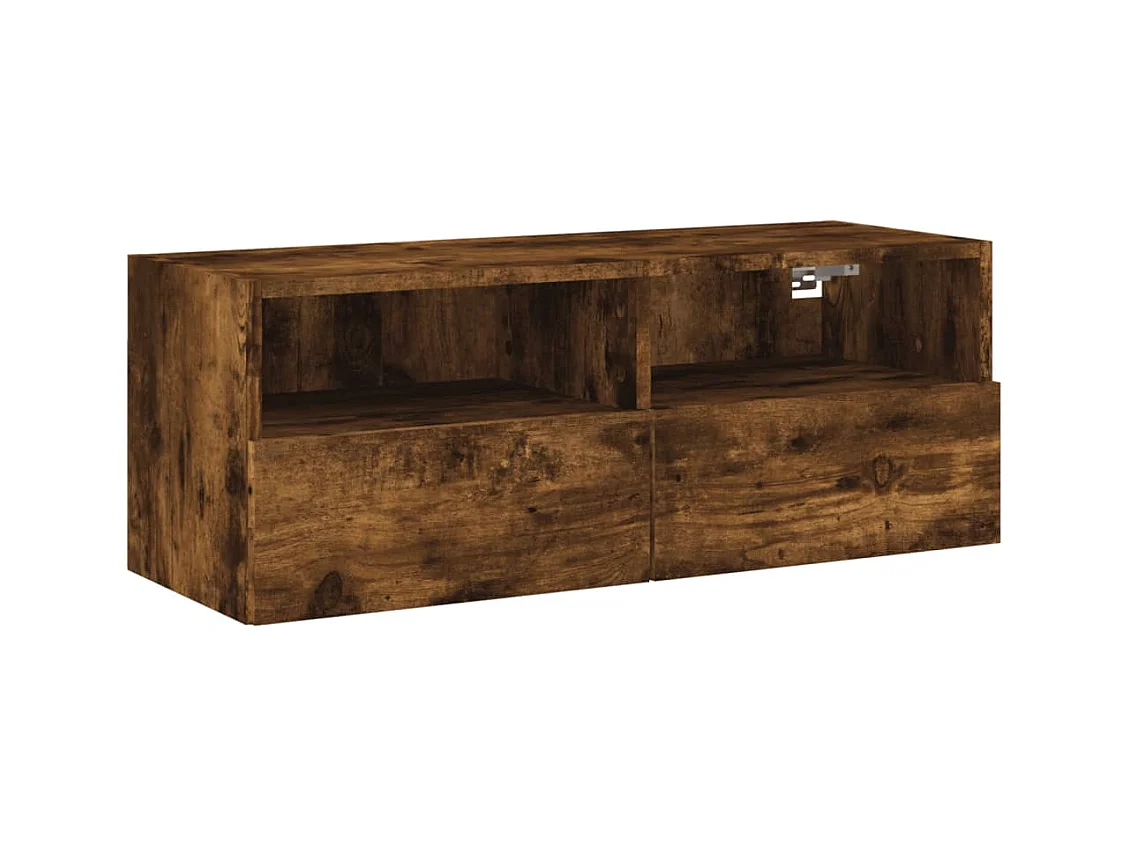 Meuble TV mural chêne fumé 80x30x30 cm bois d'ingénierie