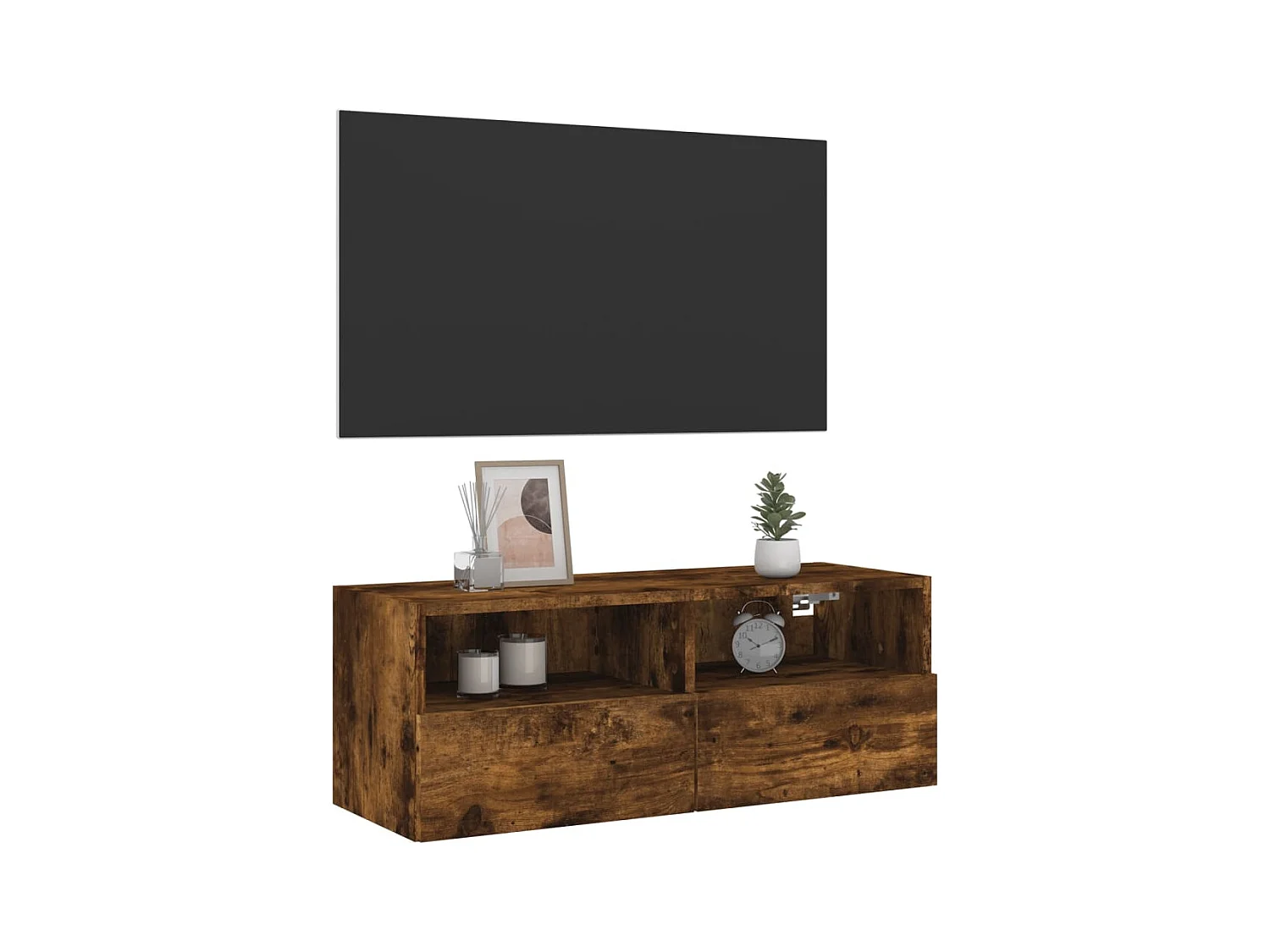 Meuble TV mural chêne fumé 80x30x30 cm bois d'ingénierie