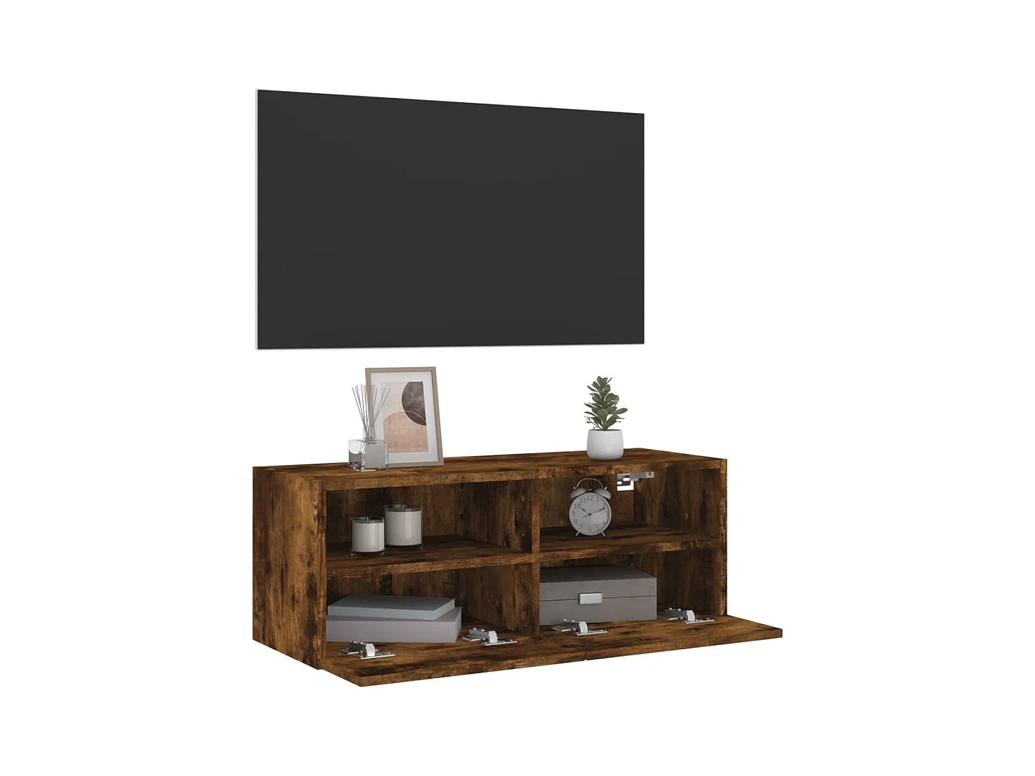 Meuble TV mural chêne fumé 80x30x30 cm bois d'ingénierie