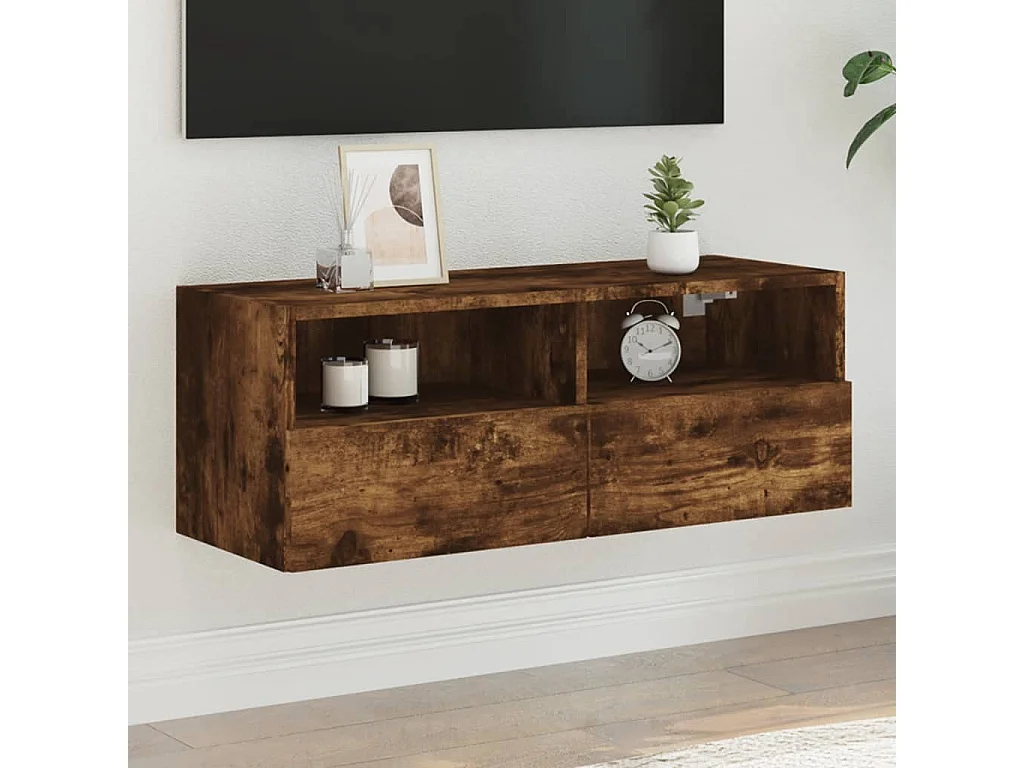 Gerookt eikenhouten wandmeubel 80x30x30 cm bewerkt hout