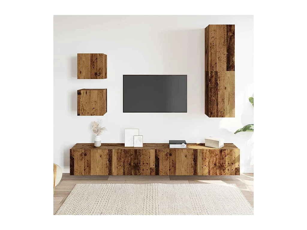 Ensemble de meuble TV mural 5 pcs vieux bois bois d'ingénierie