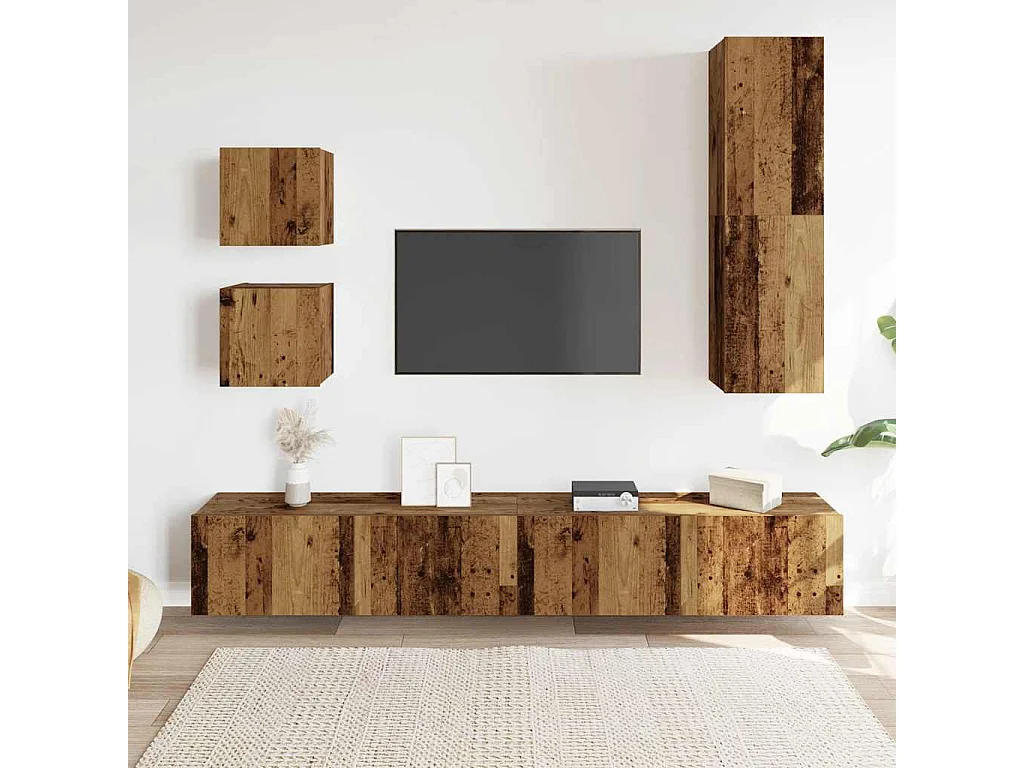 Ensemble de meuble TV mural 5 pcs vieux bois bois d'ingénierie