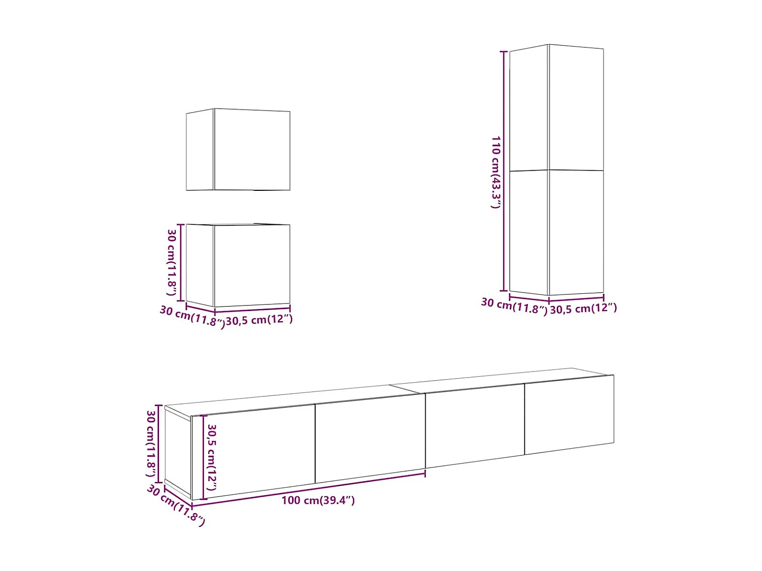 Ensemble de meuble TV mural 5 pcs vieux bois bois d'ingénierie