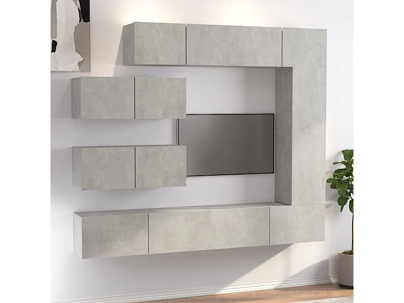 Set di mobili porta TV grigio cemento da 7 pezzi in legno ingegnerizzato