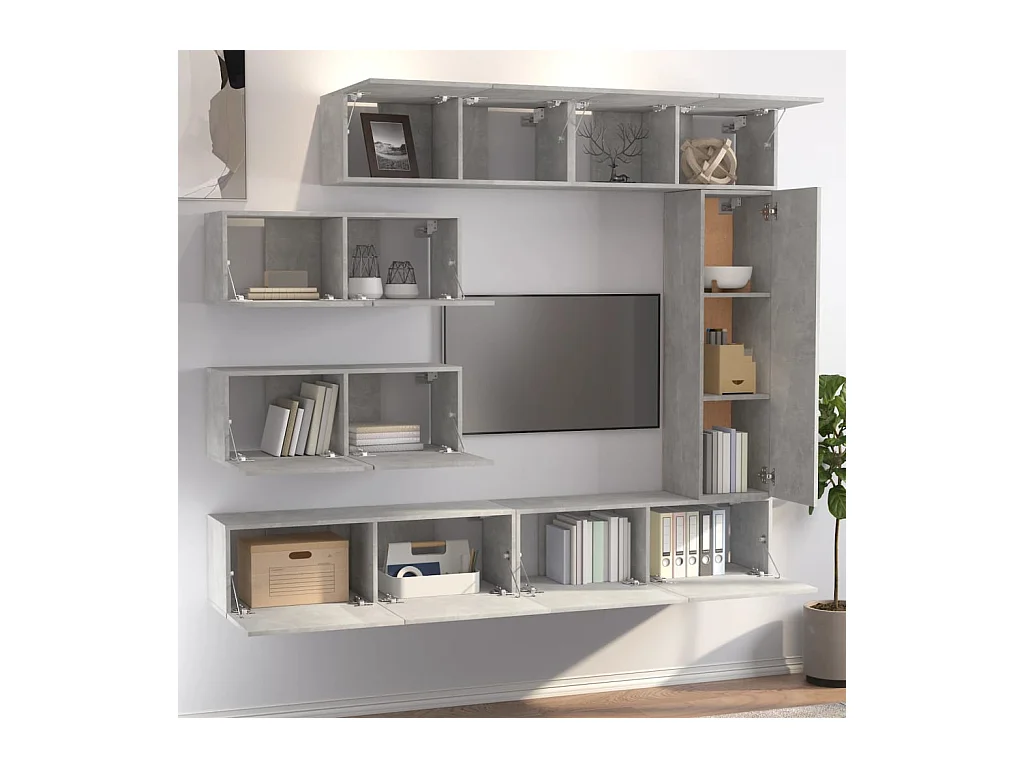 Ensemble de meubles TV 7 pcs Gris béton Bois d'ingénierie