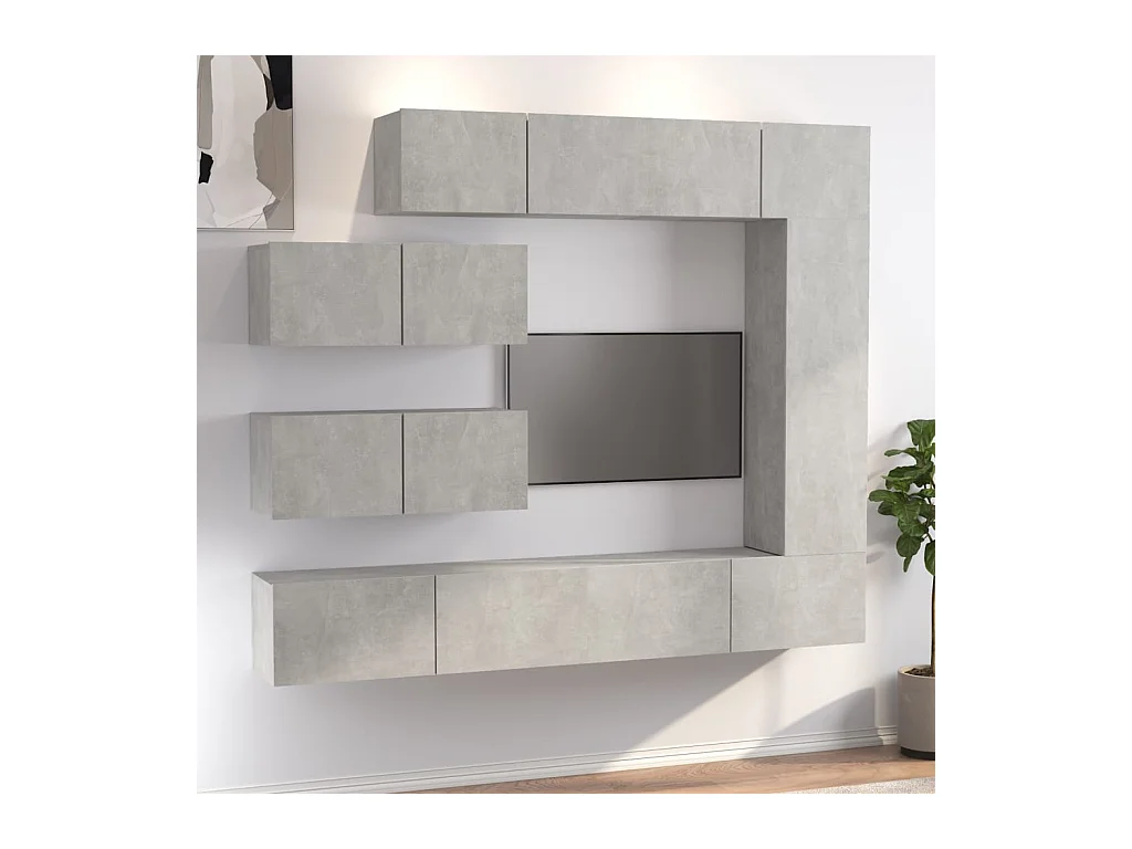 Set di mobili porta TV grigio cemento da 7 pezzi in legno ingegnerizzato