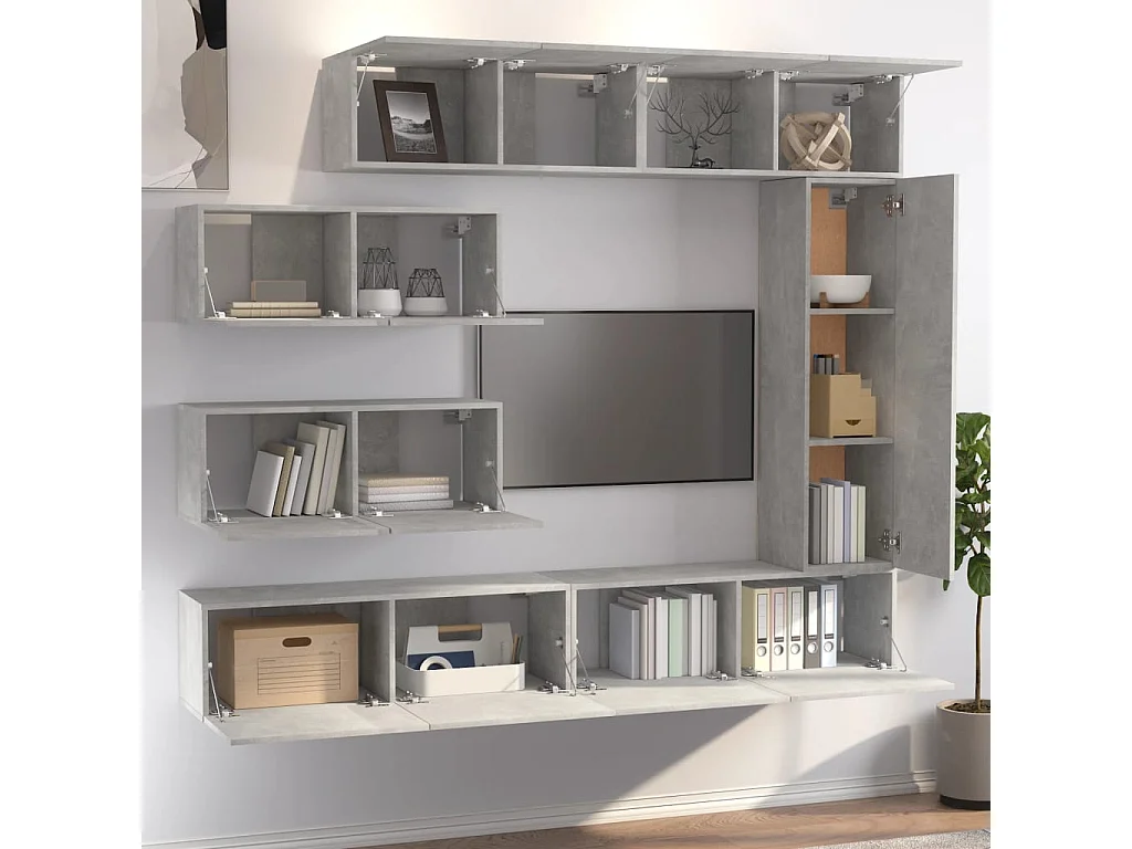 Ensemble de meubles TV 7 pcs Gris béton Bois d'ingénierie