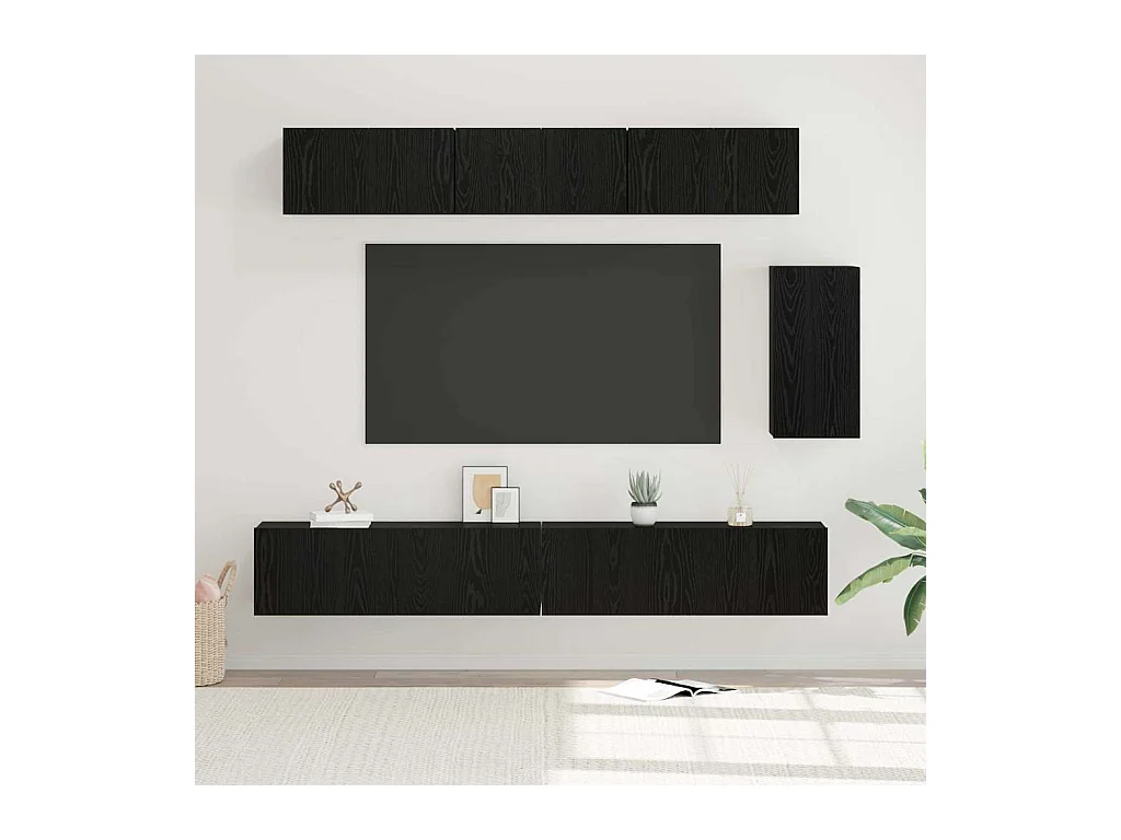 Conjunto de mueble de TV de 6 piezas Roble negro 100 x 30 x 30 cm