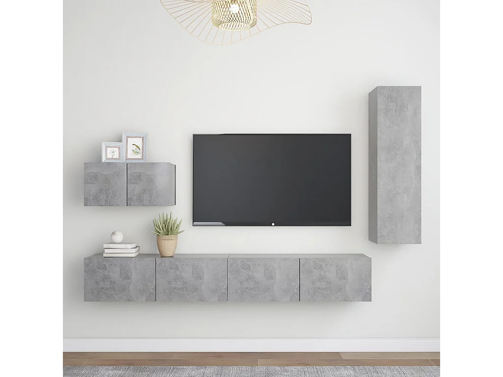 Ensemble de meubles TV 4 pcs Gris béton Bois d'ingénierie