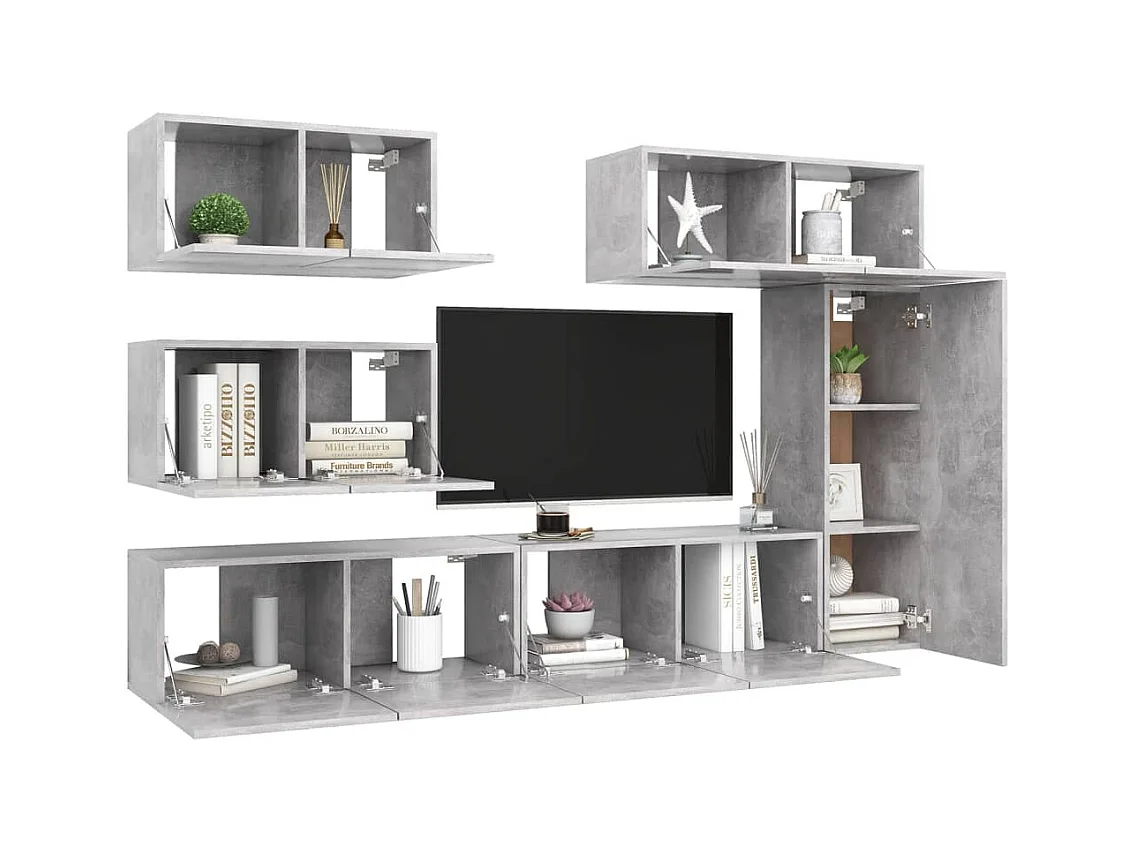 6-delige tv-meubelset Betongrijs Technisch hout