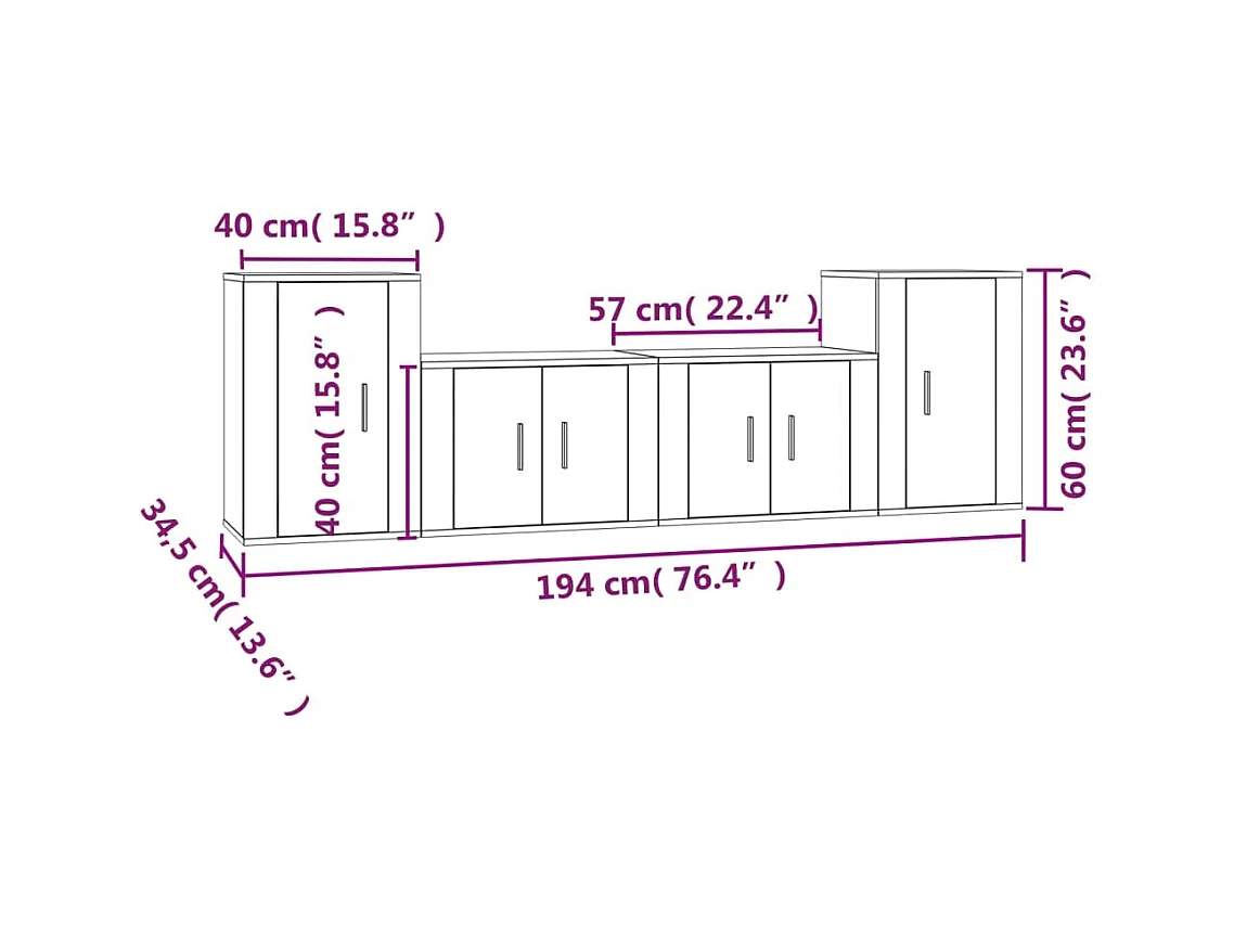 Conjunto de soporte para TV de 4 piezas en madera de ingeniería color gris Sonoma