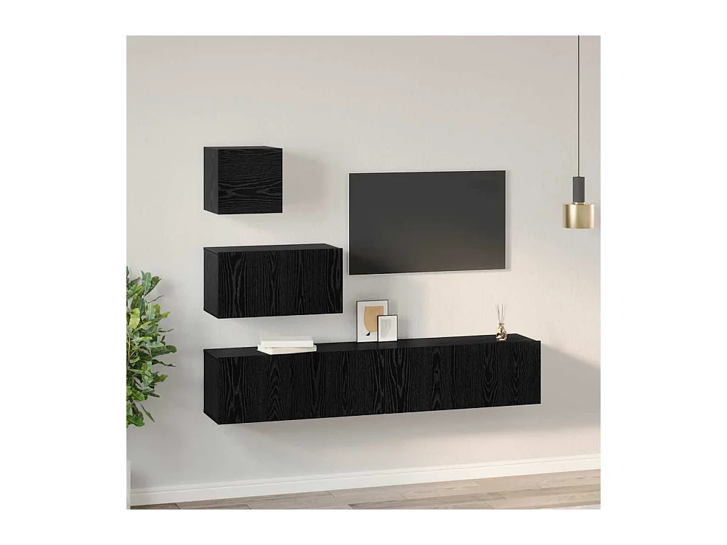 Meuble TV mural 4 pcs Chêne noir 80 x 30 x 30.5 cm