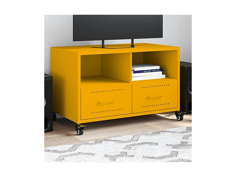 Meuble TV jaune moutarde 68x39x43,5 cm acier