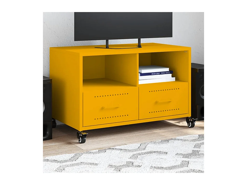 Meuble TV jaune moutarde 68x39x43,5 cm acier