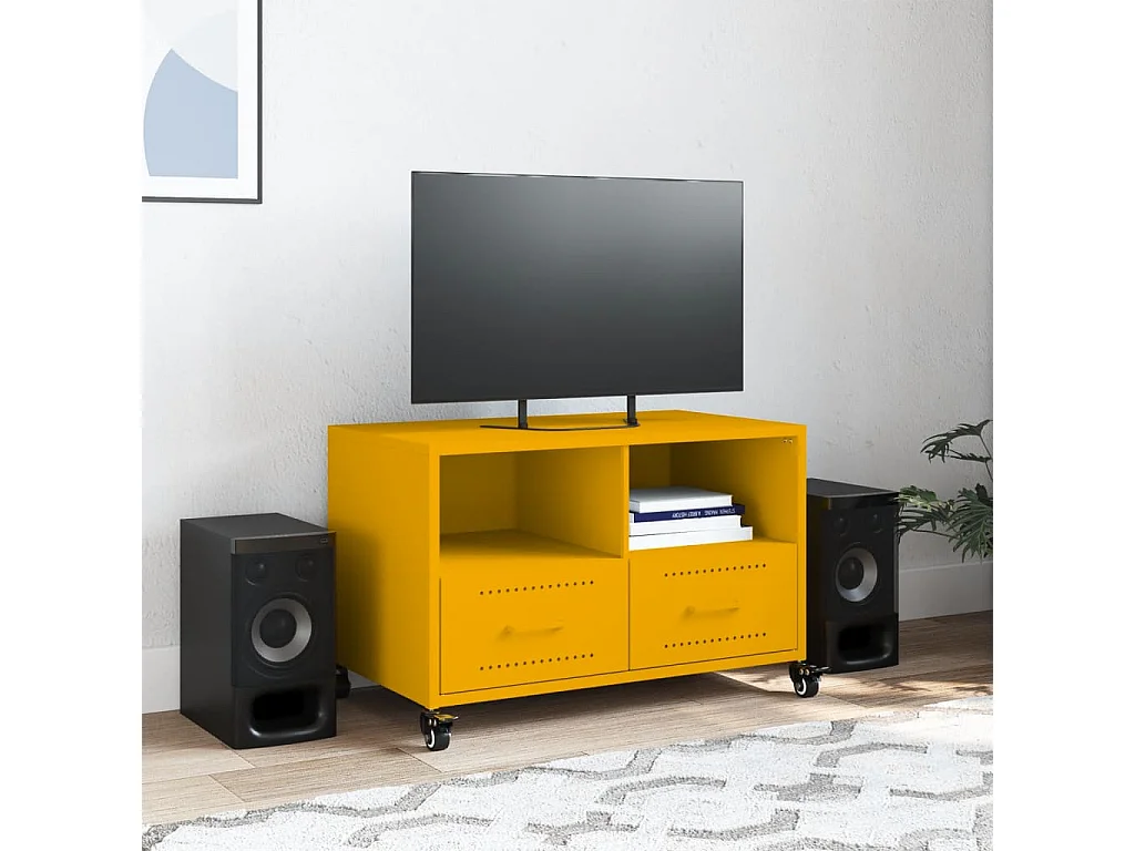 Mueble de TV amarillo mostaza 68x39x43,5 cm acero