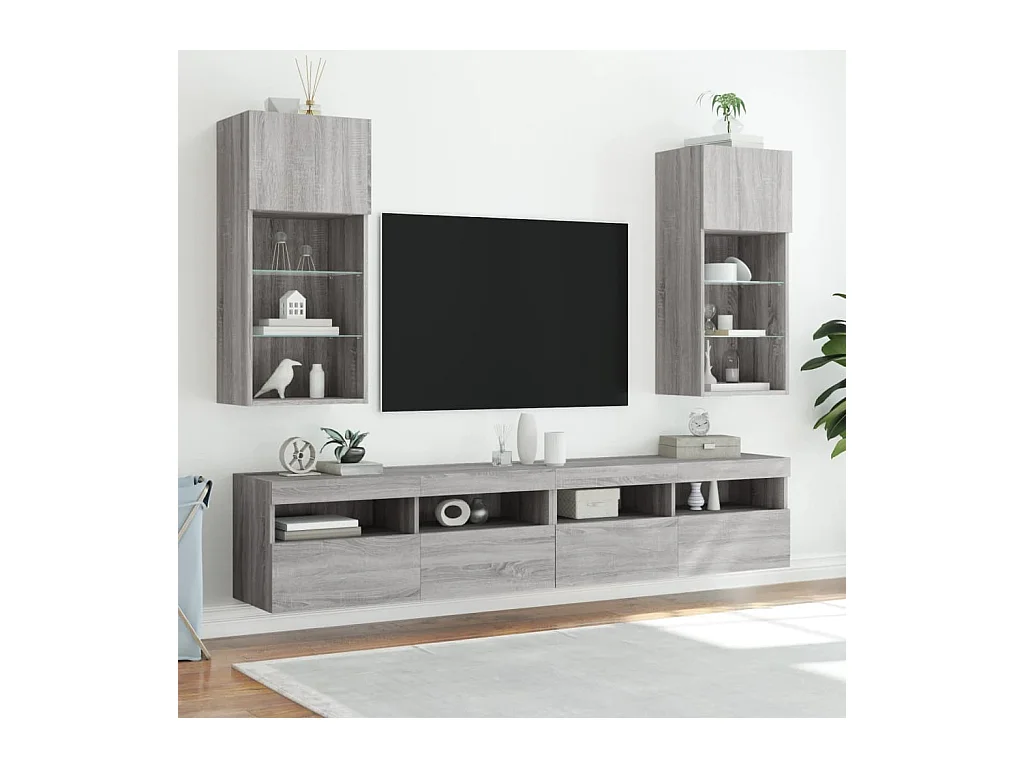 TV-kasten met LED-verlichting 2 stuks Sonoma grijs 40,5x30x90 cm