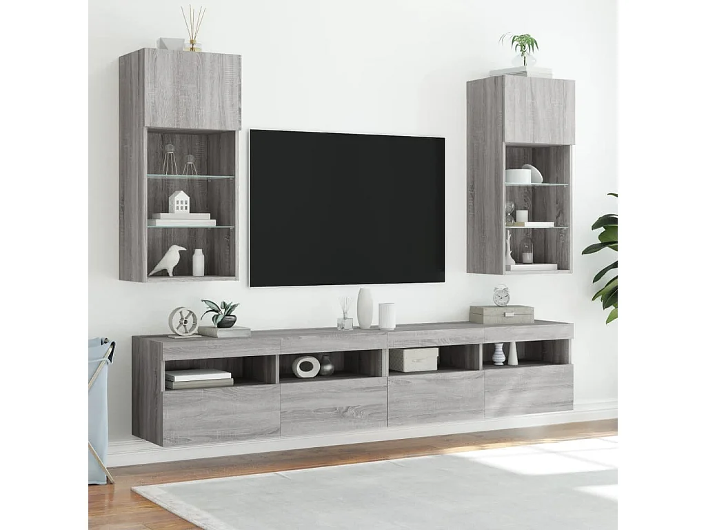 Meubles TV avec lumières LED 2 pcs sonoma gris 40,5x30x90 cm