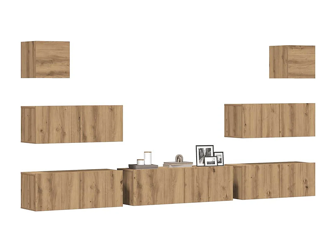 Set di mobili porta TV da parete da 7 pezzi, in rovere lavorato a mano