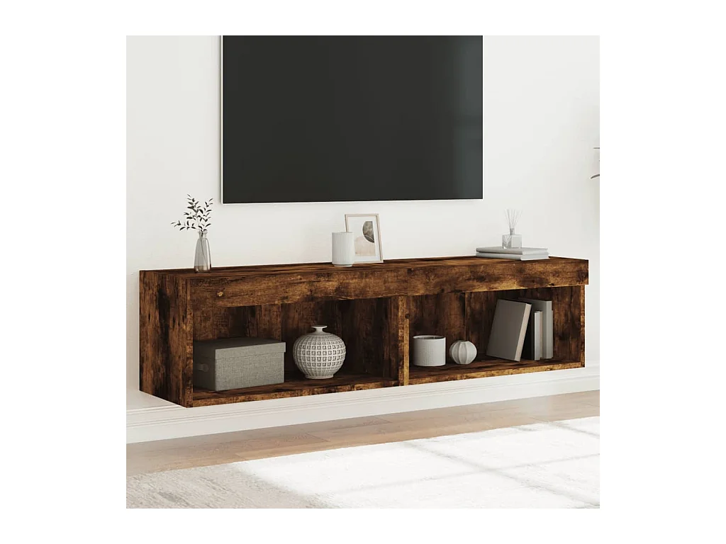 TV-kasten met LED-verlichting 2 stuks gerookt eiken 60x30x30 cm