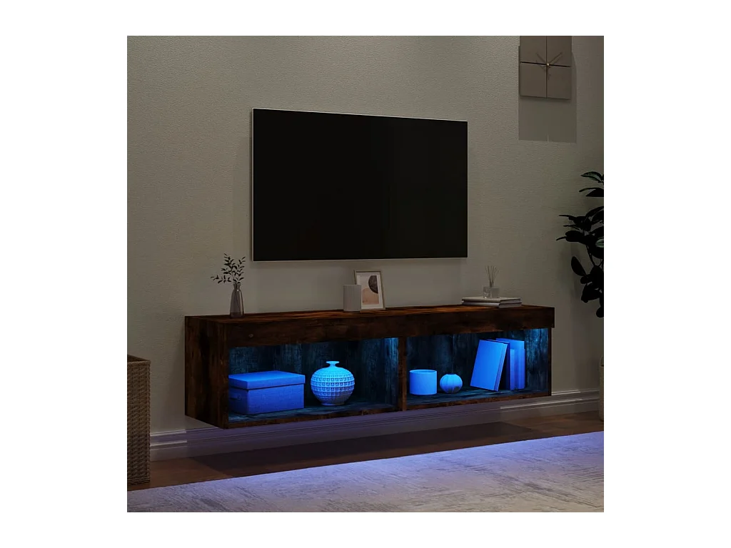 TV-kasten met LED-verlichting 2 stuks gerookt eiken 60x30x30 cm