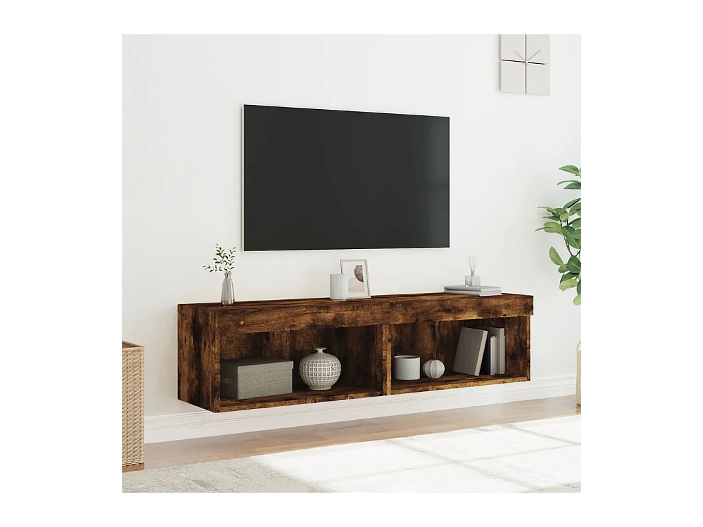 TV-kasten met LED-verlichting 2 stuks gerookt eiken 60x30x30 cm