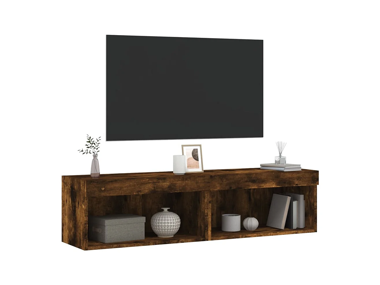 TV-kasten met LED-verlichting 2 stuks gerookt eiken 60x30x30 cm