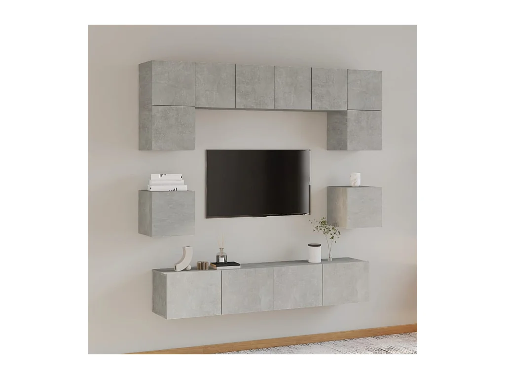 Ensemble de meubles TV 8 pcs Gris béton Bois d'ingénierie