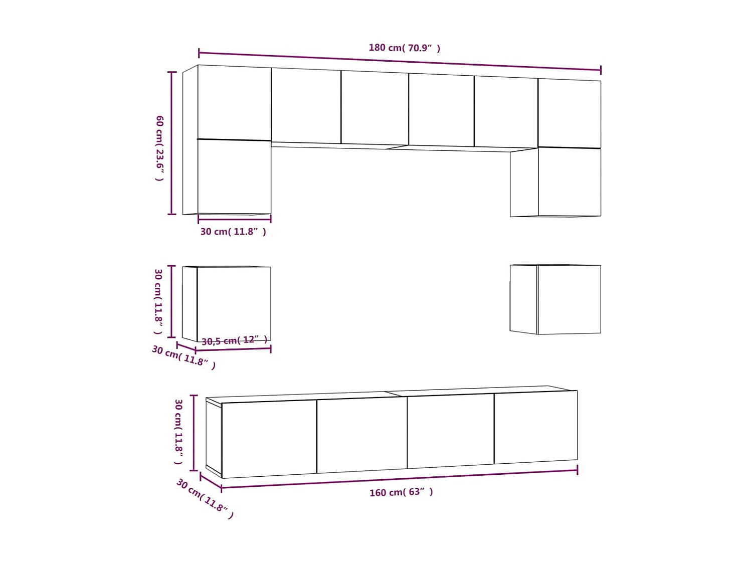 Ensemble de meubles TV 8 pcs Gris béton Bois d'ingénierie