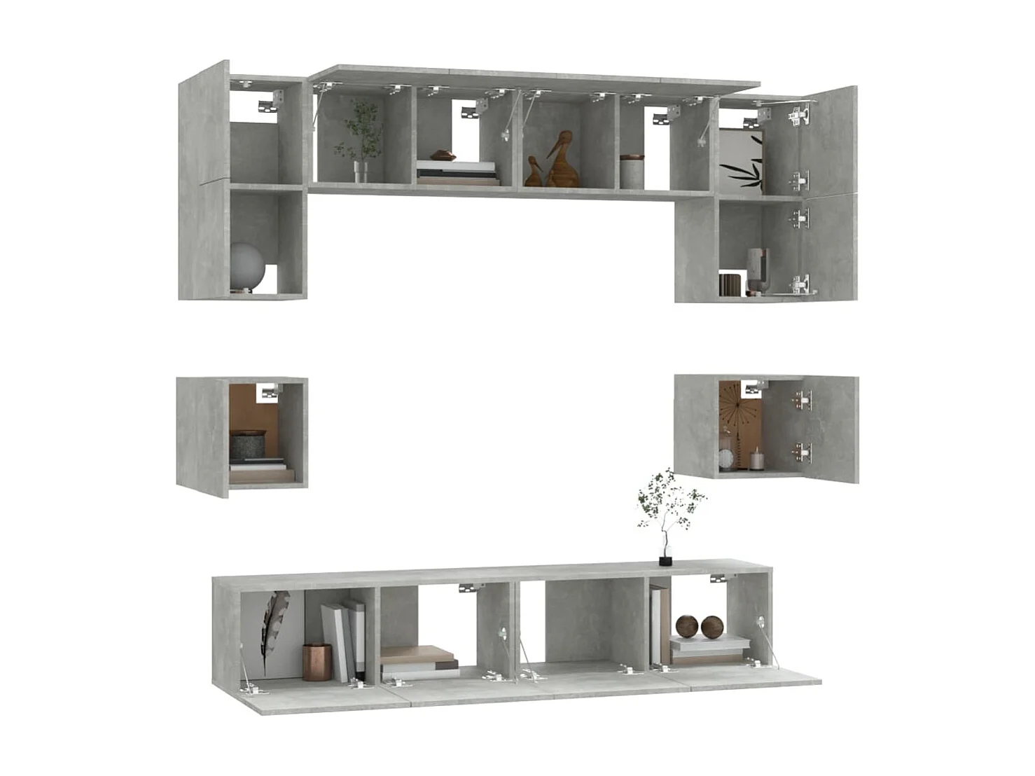 Conjunto de mueble para TV de 8 piezas en madera de ingeniería color gris hormigón