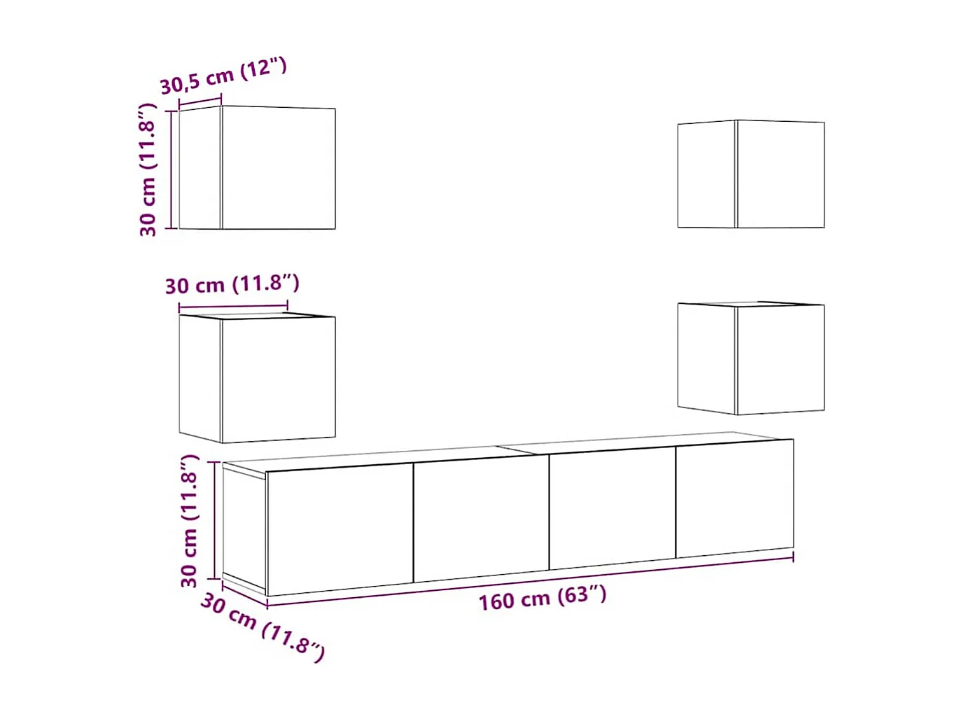 Meubles TV muraux 6 pcs vieux bois bois d'ingénierie