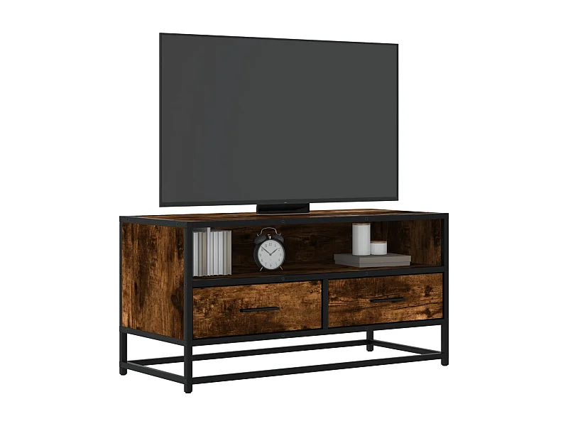 TV-meubel van gerookt eikenhout 80x34,5x40 cm, bewerkt hout en metaal