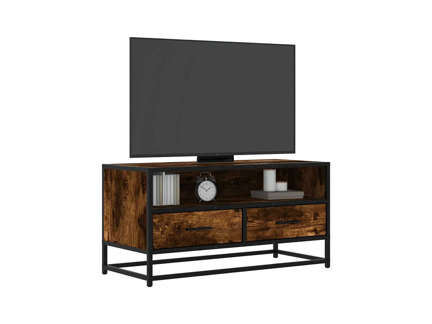 Meuble TV chêne fumé 80x34,5x40 cm bois d'ingénierie et métal