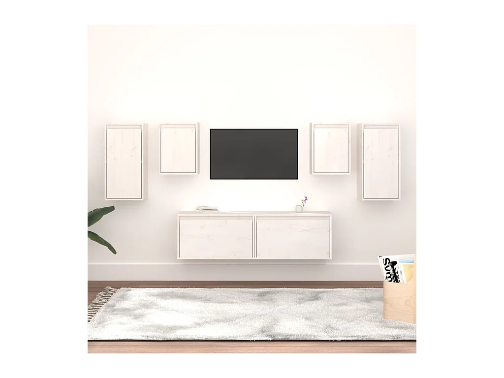 Meubles TV 6 pcs Blanc Bois massif de pin