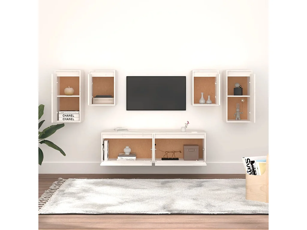 Meubles TV 6 pcs Blanc Bois massif de pin