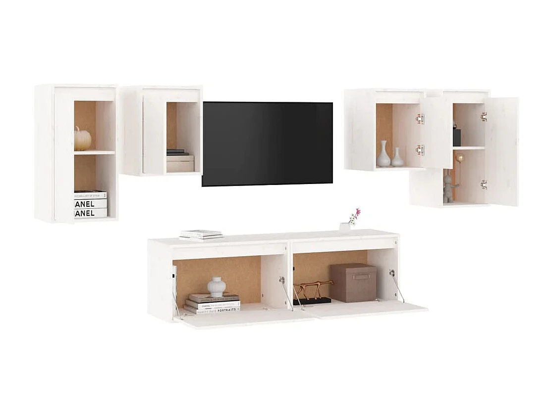 Meubles TV 6 pcs Blanc Bois massif de pin