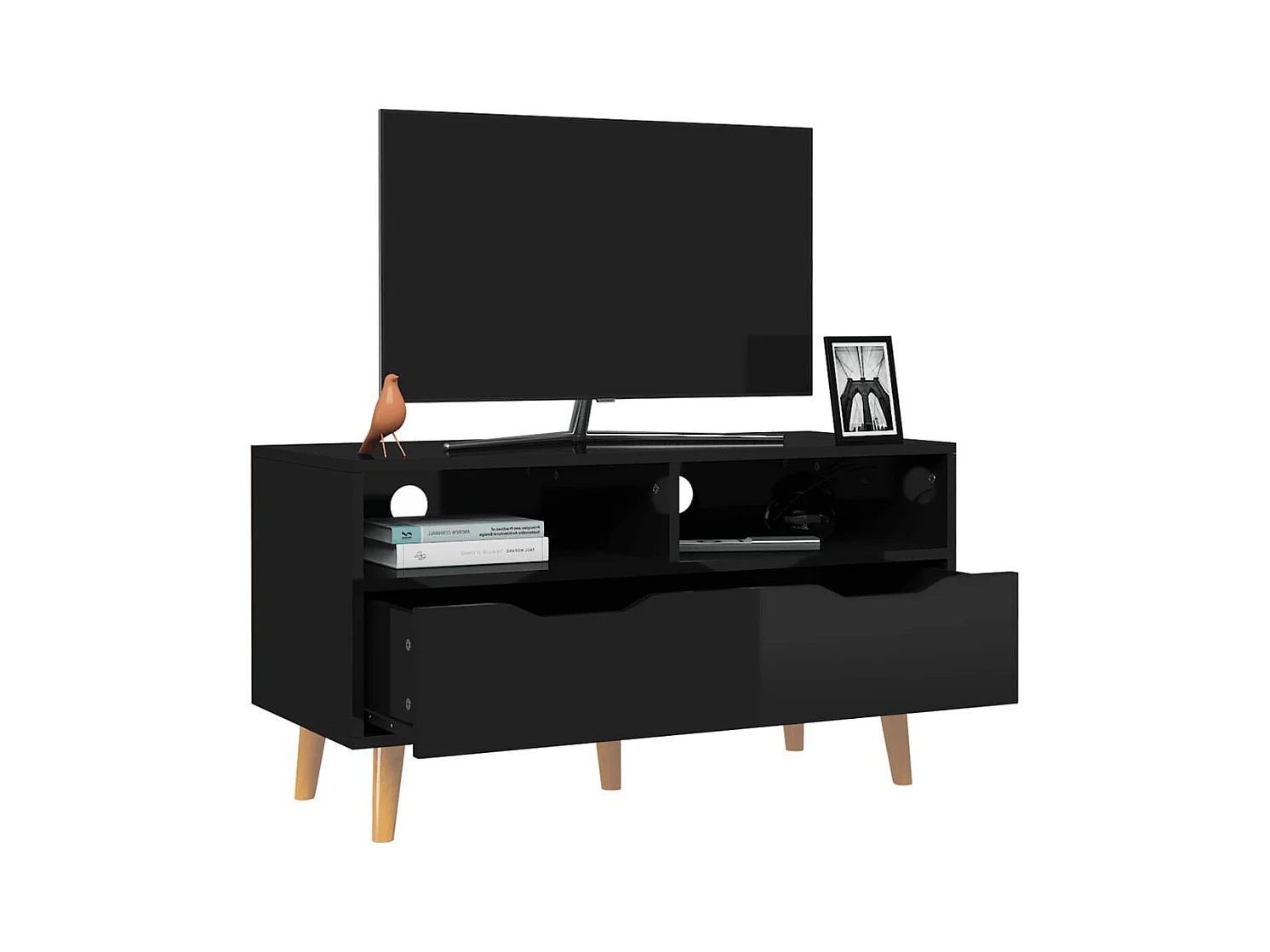 Glänzend schwarzer TV-Schrank 90x40x48,5 cm Holzwerkstoff