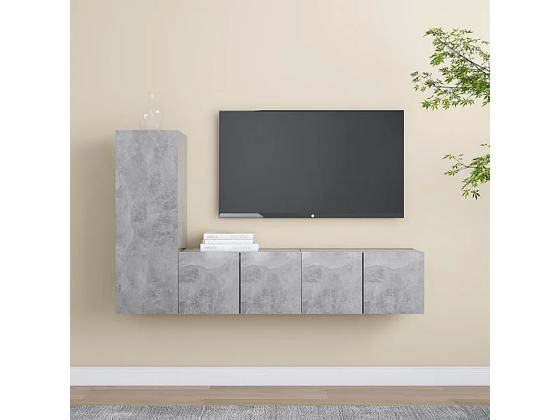 Conjunto de soporte para TV de 3 piezas de madera de ingeniería gris hormigón