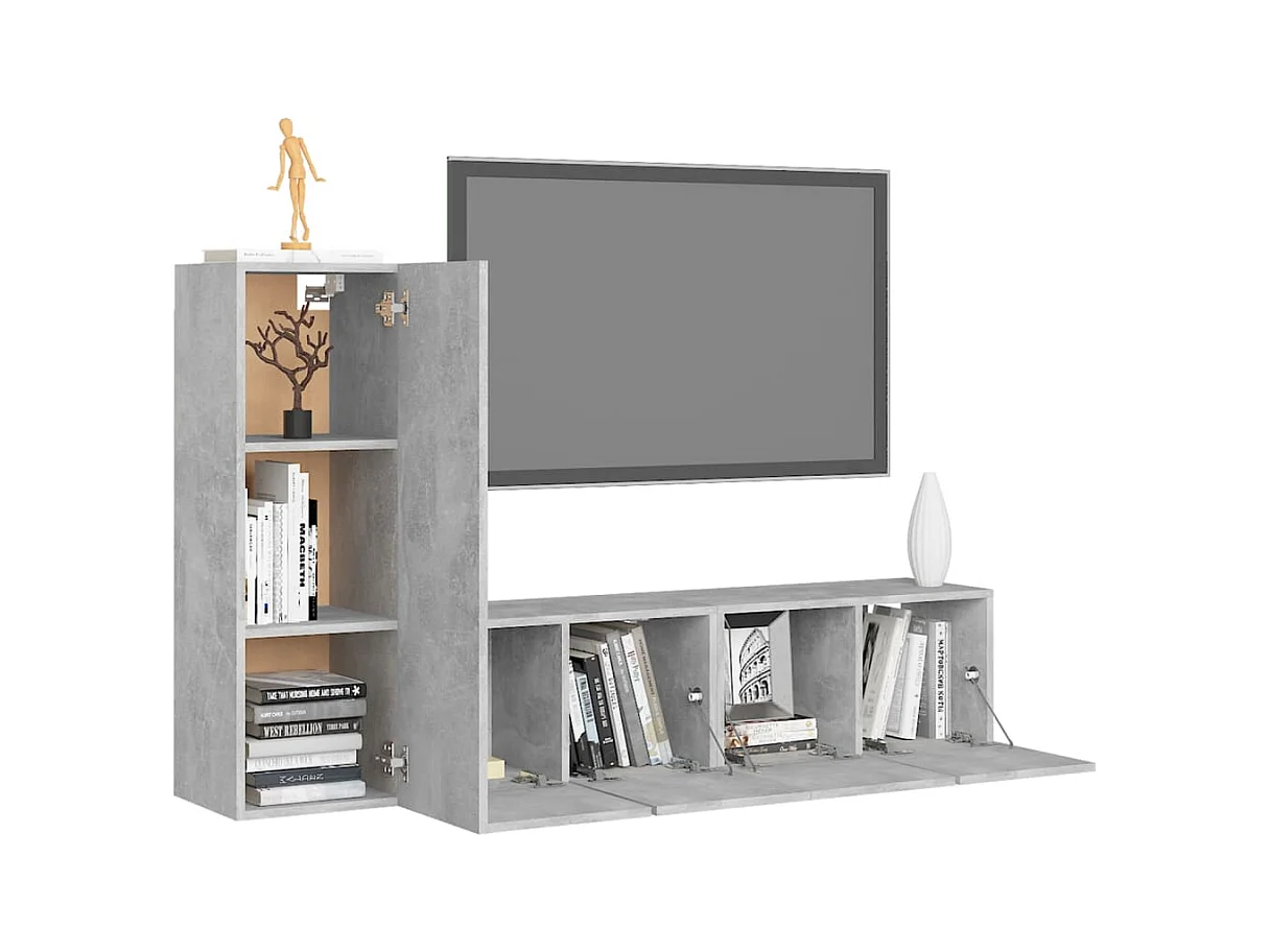Conjunto de soporte para TV de 3 piezas de madera de ingeniería gris hormigón
