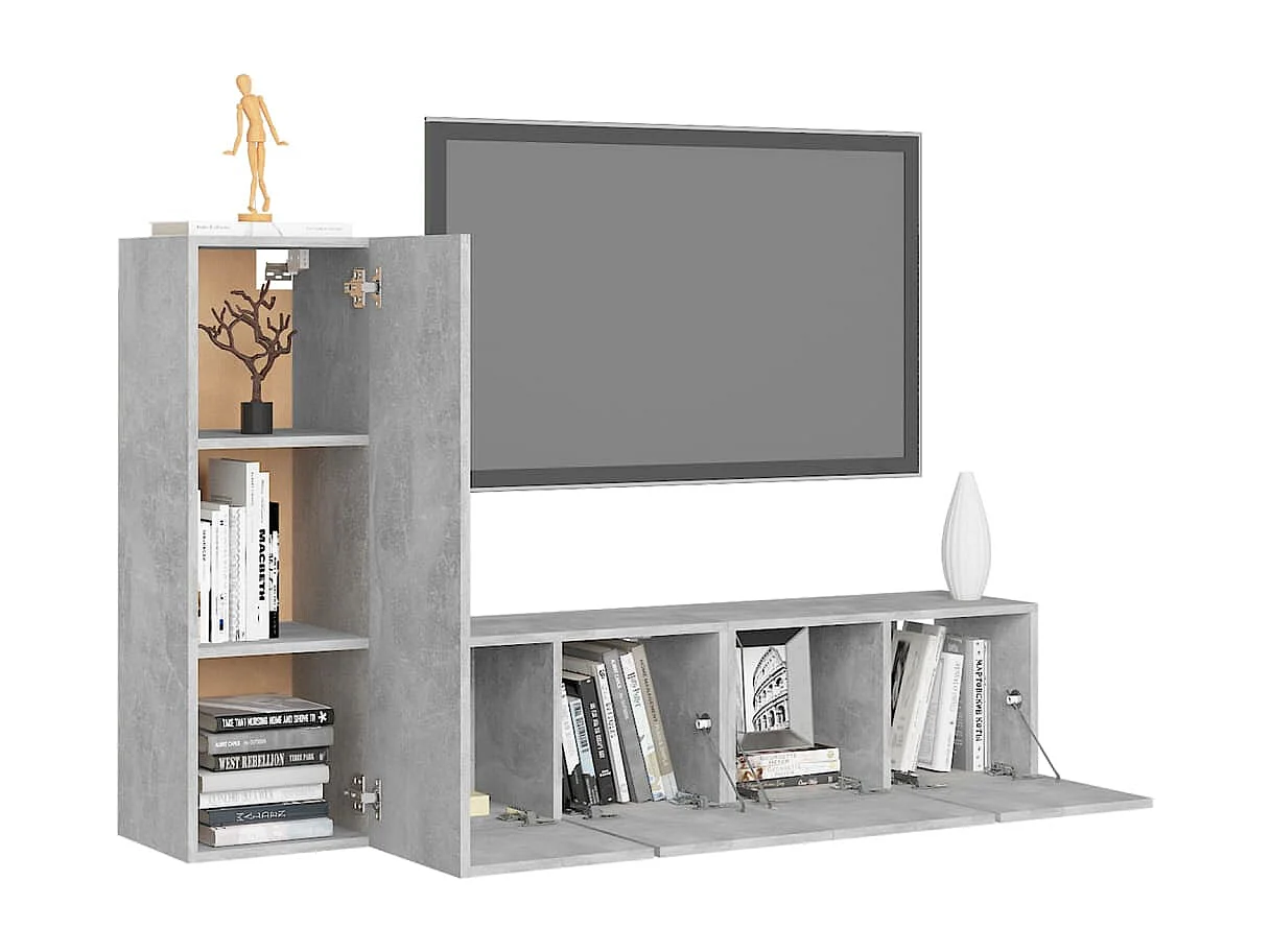 Conjunto de soporte para TV de 3 piezas de madera de ingeniería gris hormigón