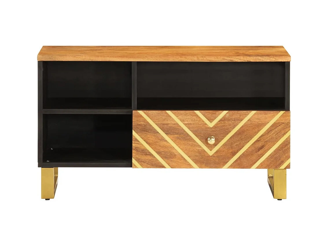 Bruin en zwart tv-meubel 80x33,5x46 cm massief mangohout