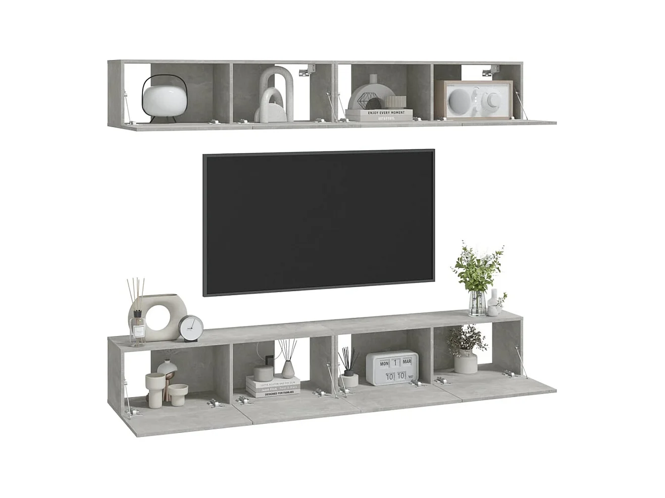 Mobile TV da parete 4 pezzi, grigio cemento, 100x30x30 cm