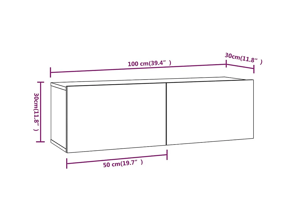 Mobile TV da parete 4 pezzi, grigio cemento, 100x30x30 cm