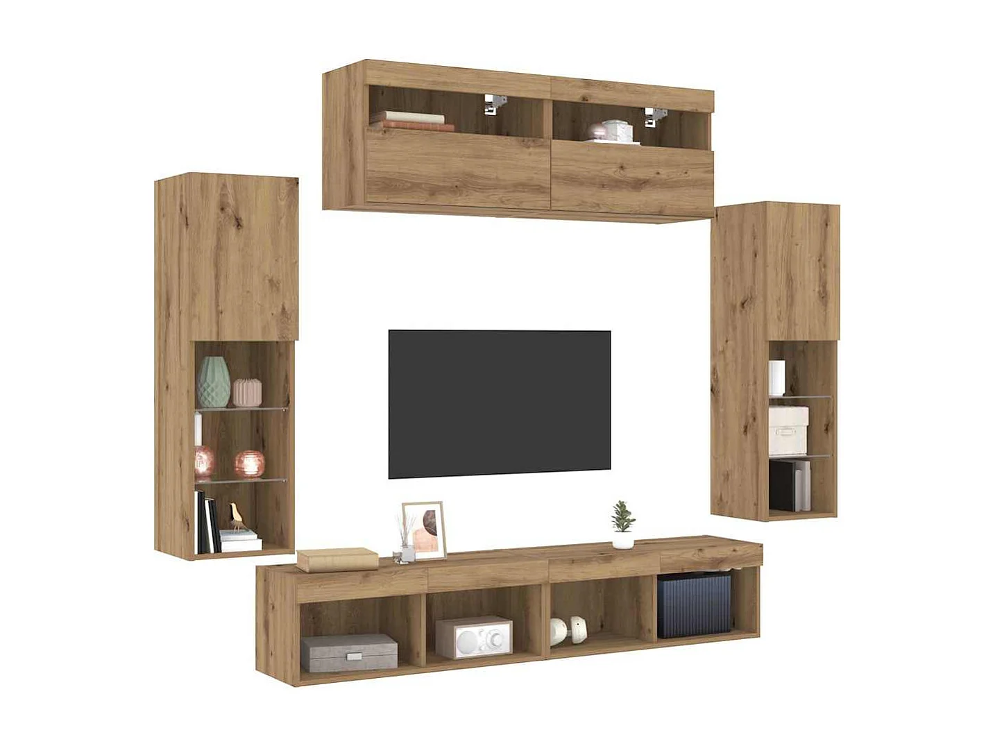 Ensemble de meuble TV mural Montage mural 6 pcs chêne artisanal