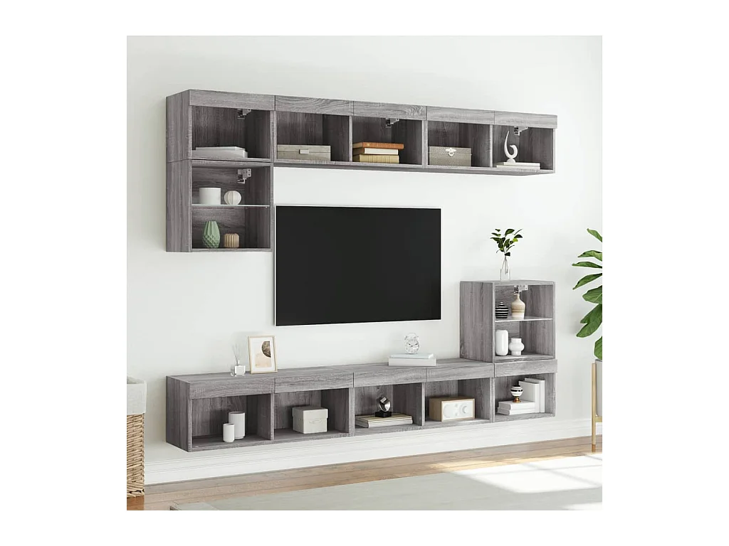 TV-kasten met LED-verlichting 2 stuks Sonoma grijs 80x30x30 cm