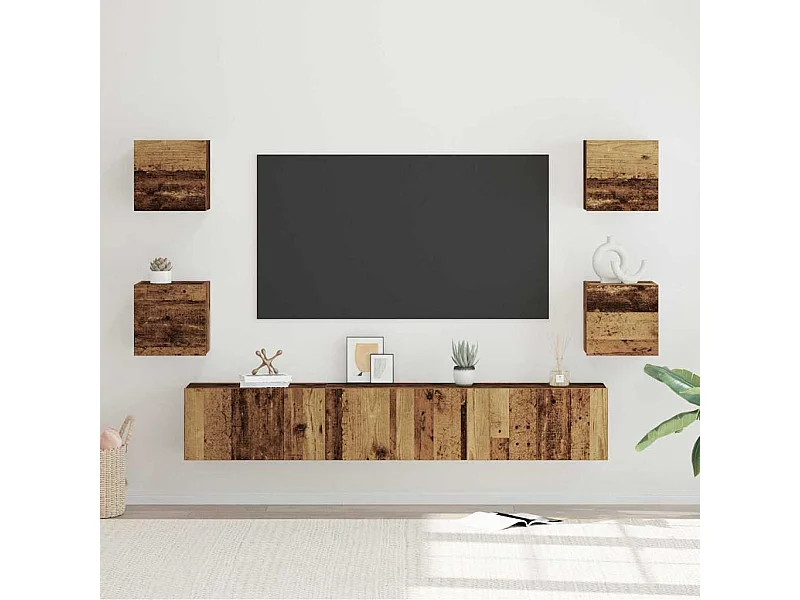 TV-meubelset van 7 stuks, antiek hout, 60 x 30 x 30 cm